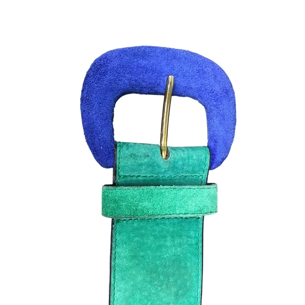 Compagnie Internationale Express Vintage Suede Patchwork Belt Blue Green Medium